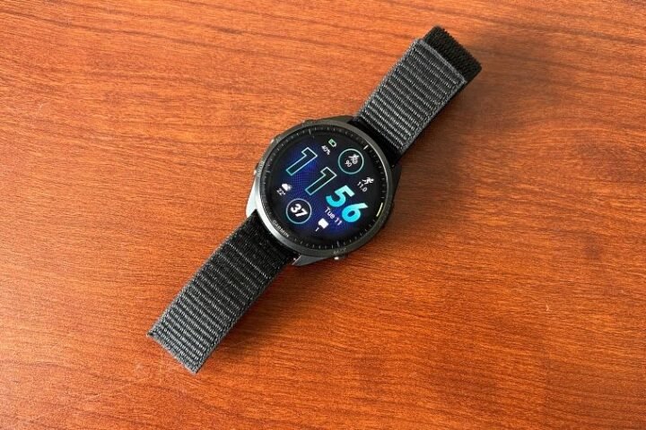 Garmin Forerunner 965 with black nylon strap