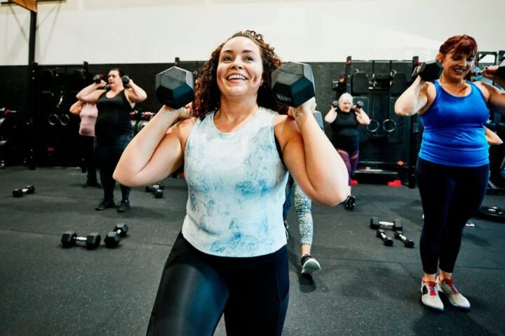 Women working out with dumbbells