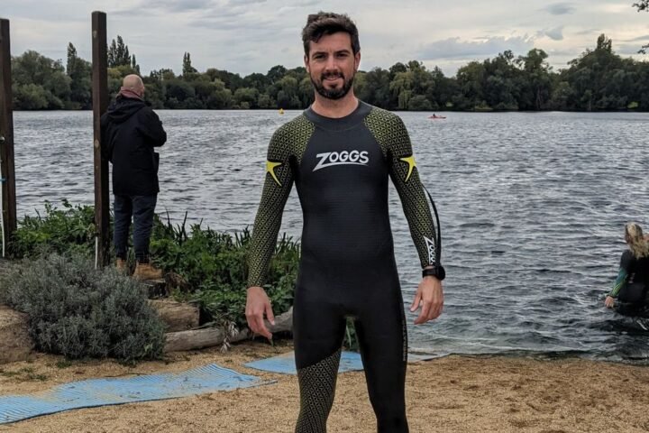 Author wearing Zoggs Predator Pro wetsuit