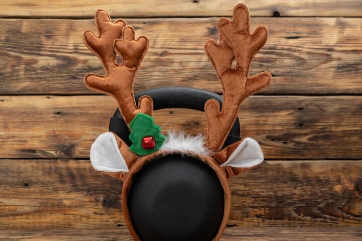 Reindeer headband on kettlebell