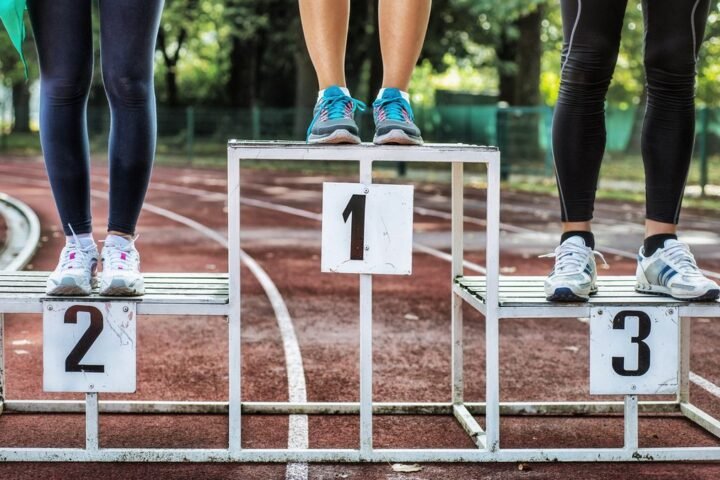Close up of runners&rsquo; feet on a podium