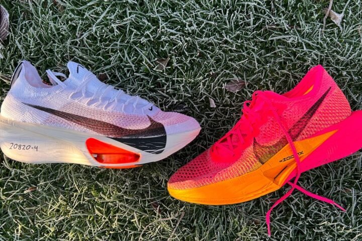 Nike Alphafly 3 next to Nike Vaporfly 3