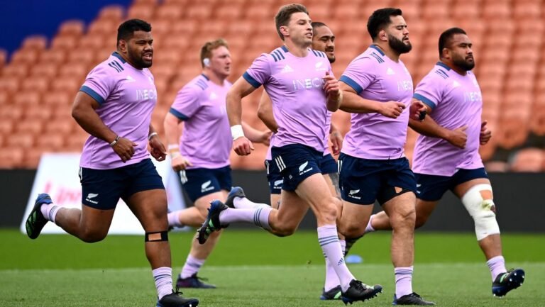 Beauden Barrett of the All Blacks runs through drills during a New Zealand All Blacks Training Session at FMG Stadium on September 01, 2022 in Hamilton, New Zealand